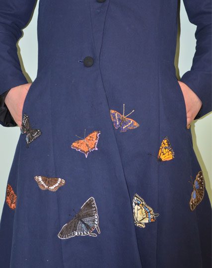 Navy Coat Hemp Cotton Wearable Art Embroidered Butterfly Coat by Tara Lynn