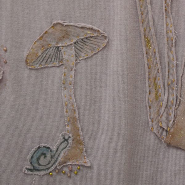 embroidered t shirt snail under a mushroom