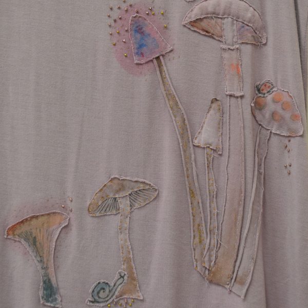 hand embroidered t shirt with painted mushroom appliques