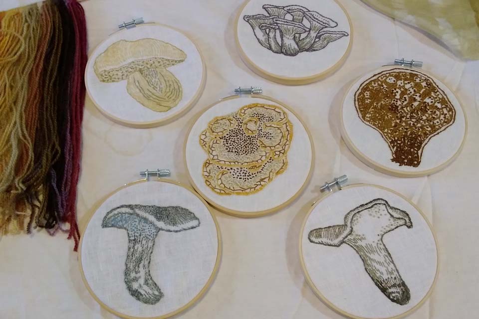 Hand embroidered mushrooms by Julie Beeler