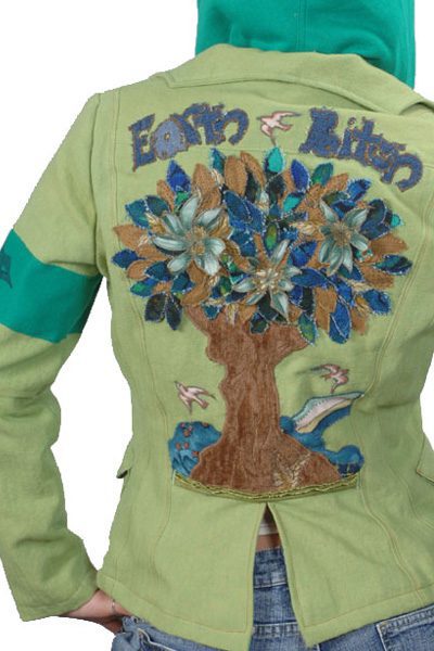 ethical street wear brand Earth Bitch lime jacket with tree