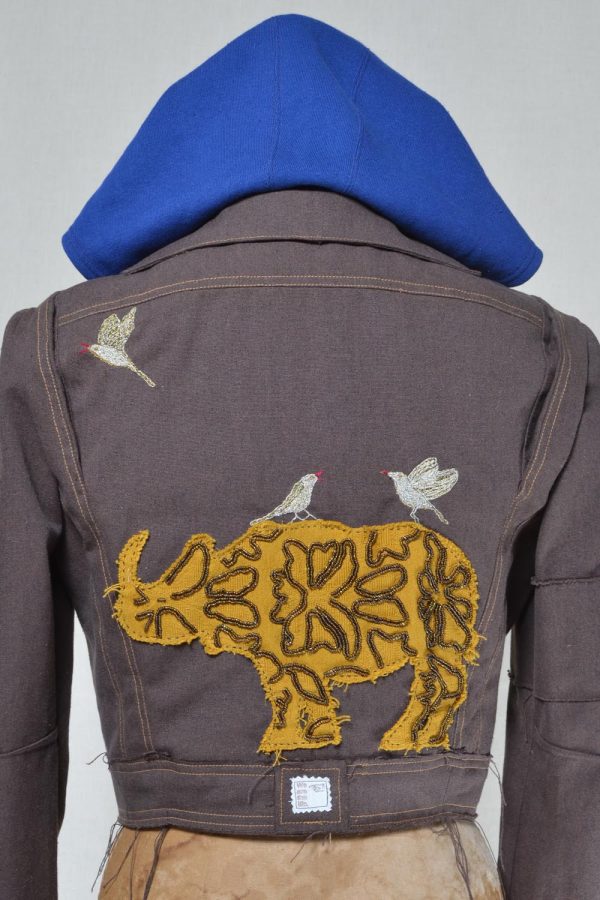 Cropped Jacket Earth Bitch Hoodie with Beaded Rhino